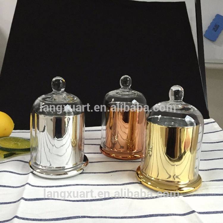 Buy Round wholesale gold silver candle glass cloche bell jar with dome cover