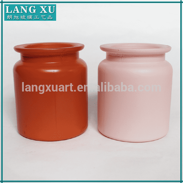 china wholesale Glass Candle Jars With Wooden Lids Manufacturers - LX-GB375 Capacity 400ml orange pink matt color glass candle jars for candle making – Langxu
