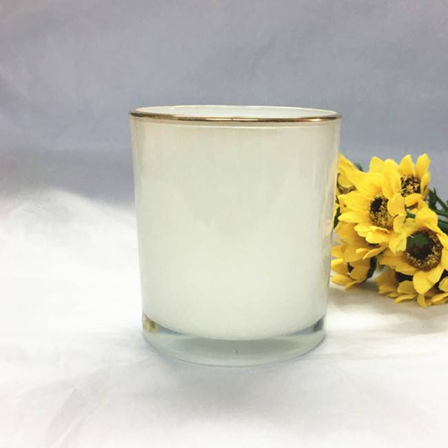 china wholesale Copper Candle Jars Factory - FSC8090 wholesale custom 9oz white empty glass candle jar with gold rim – Langxu