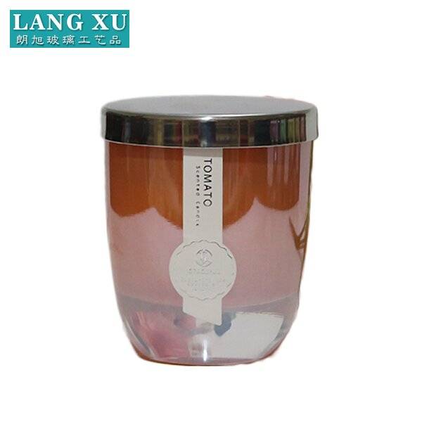 china wholesale White Frosted Glass Candle Jar quotes - LX-GB083-LC peony glow scent pink colored glass candle tin container with lid – Langxu
