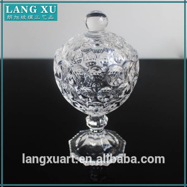 Empty Candle Jars For Candle Making Manufacturers - LX-T090 hand pressed bubble design crystal stem pedestal elegant candy jar glass – Langxu