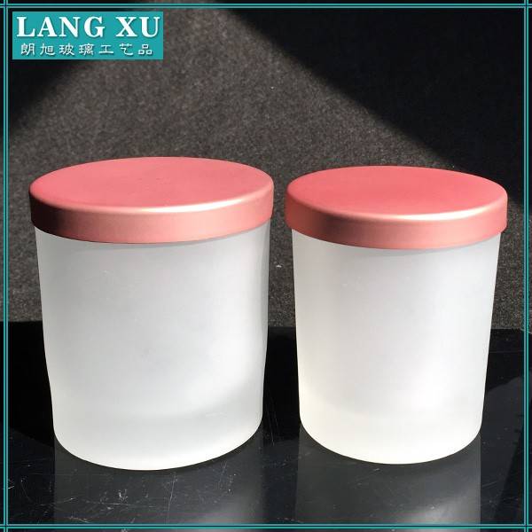 custom soy candle frosted glass candle jar with metal lid LXHY-GB016