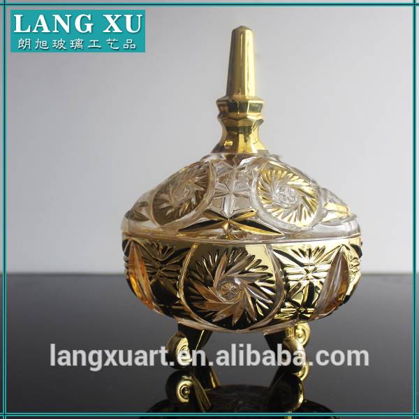 Candle Jars With Lid Factories - LX-T081 antique royal crystal glass gold glass jar with glass pinnacle lid – Langxu
