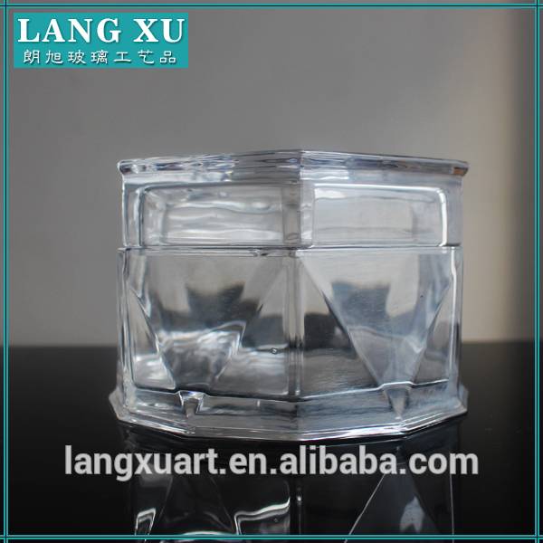 Frosted Glass Candle Jar With Lid Factory - crystal clear glassware hexagon modern candle jar glass candle jar with lid – Langxu