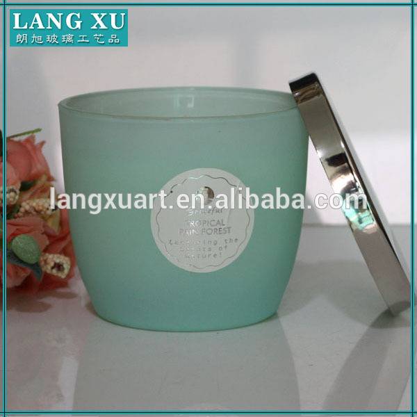 Luxury Black Candle Jar Manufacturers - machine made 12 oz frosted aqua glass candle jar with lid – Langxu