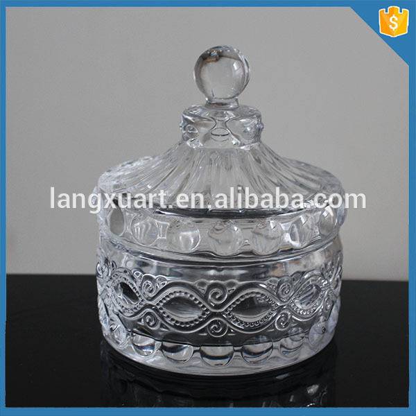 china wholesale Matte Glass Candle Jar - LXHY-J106 vintage tent shaped engraved crystal glass candle container – Langxu