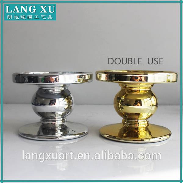 china wholesale Bling Candle Holder Factories - double use silver and gold glass pillar candle holder glass candlesticks – Langxu