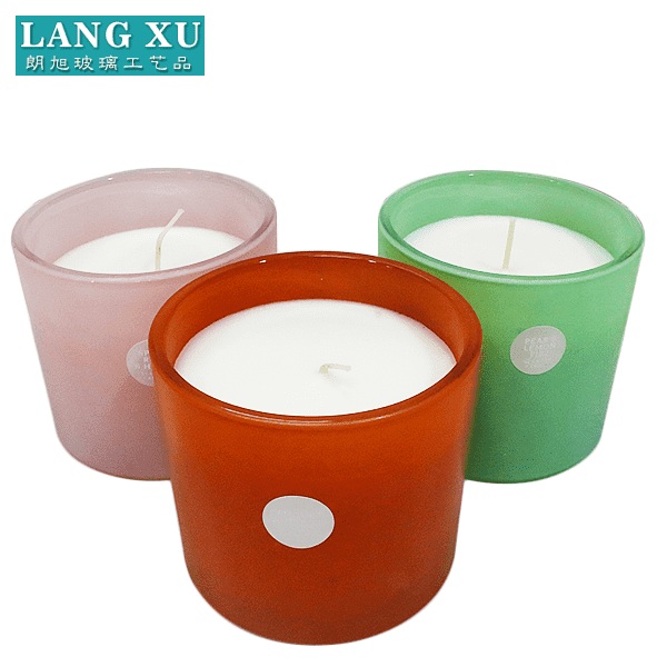 china wholesale White Frosted Glass Candle Jar Manufacturers - FJ067-C top fashion glass jar wood lid soy candle wax flakes – Langxu