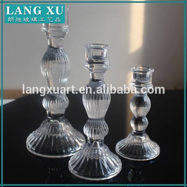 china wholesale Cylinder Glass Candle Holder Factory - Set of 3 Crystal Taper Tall Glass Candle Holders – Langxu
