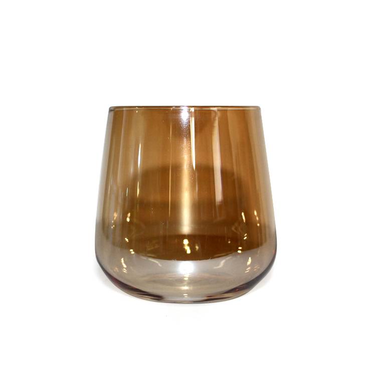 2018 250ml amazing  luxury round pearlized surface transparent amber colored glass candle holder QXHC6682