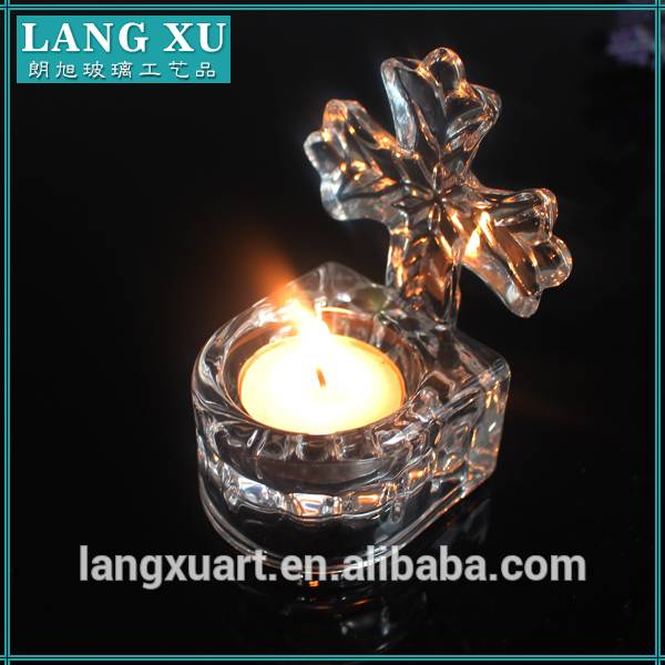 china wholesale Egg Shape Candle Holder Manufacturers - pressed clear glass cross tealight candle holder religious candle holder – Langxu