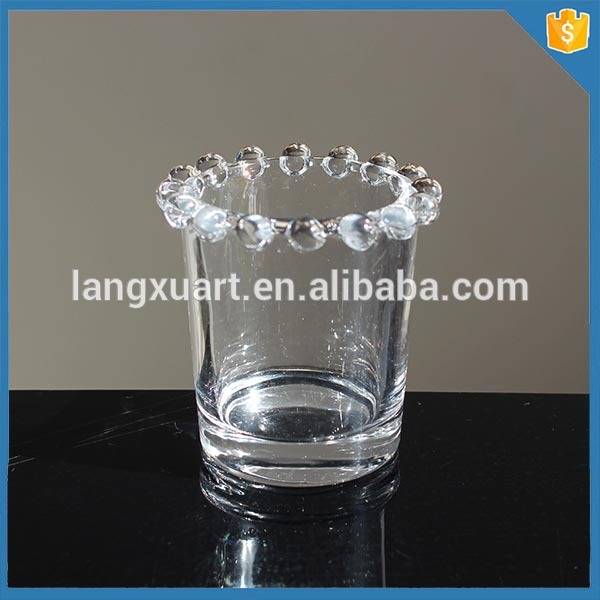 High transparency fancy crystal glass votive candle cups with bead rim