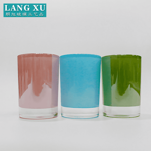 Professional Design Colored Wine Glasses Wholesale - High cylinder candy colored iron clear plating decorative glass candle containers – Langxu