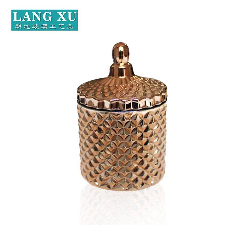 china wholesale Candle Holders Factory - Large size vintage decorative electroplating diamond rose gold glass jar with lid for candle making – Langxu