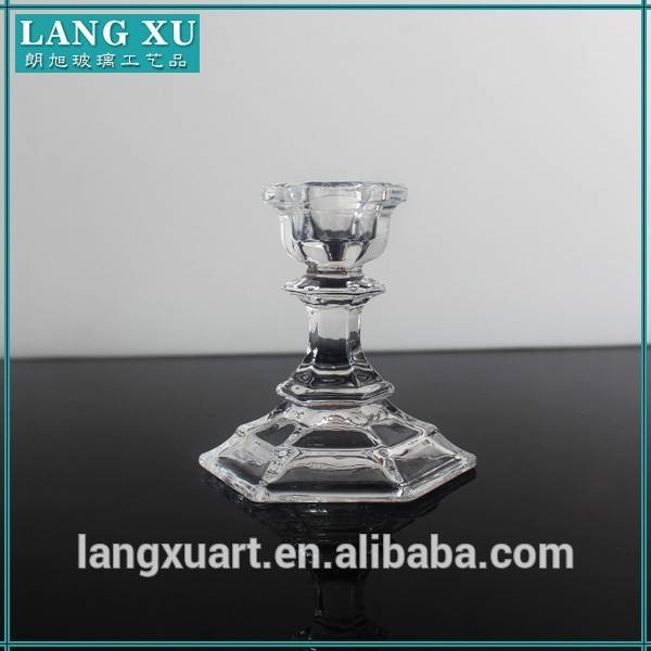 china wholesale Square Candle Holder Factory - LX-A057 hexagonal base mini 9cm height antique crystal glass candlestick holder – Langxu