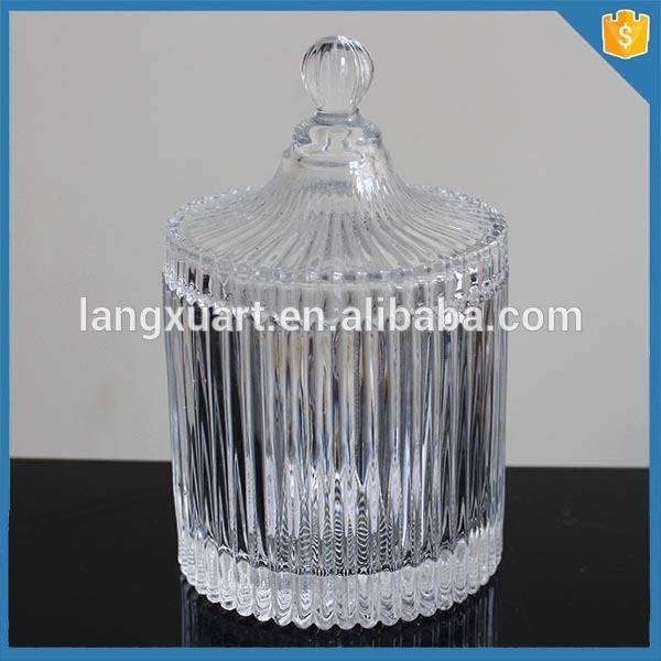 china wholesale Empty Glass Candle Jar With Lid quotes - Different sizes crystal ribbed glass jar for candle – Langxu
