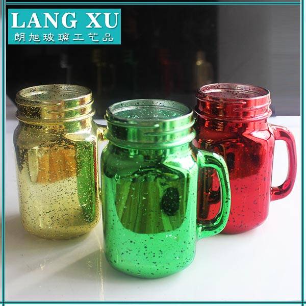 china wholesale Black Candle Glass Jar Manufacturers - electroplate gold silver color drinking juice glass mason jar with lid and straw – Langxu