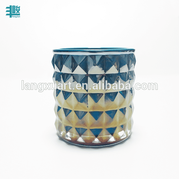 china wholesale Clear Glass Candle Holder quotes - 2018 7.2*8cm  fashion new design blue colored plating diamond candle holder – Langxu