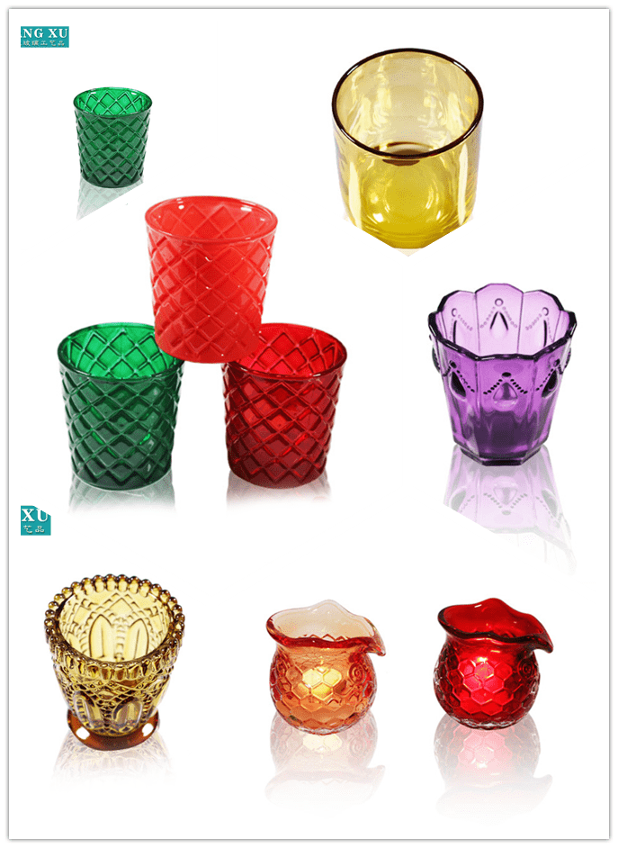 LX home decorative classic different embossed colored glass votive grey candle holders decor