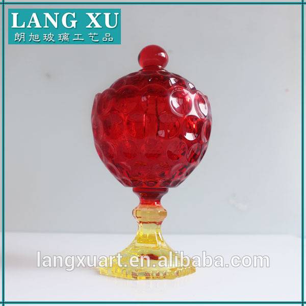 Rose Gold Candle Jar Factories - LXHY-G047 gold crystal bottom red body unique shape glass candy honey jars – Langxu