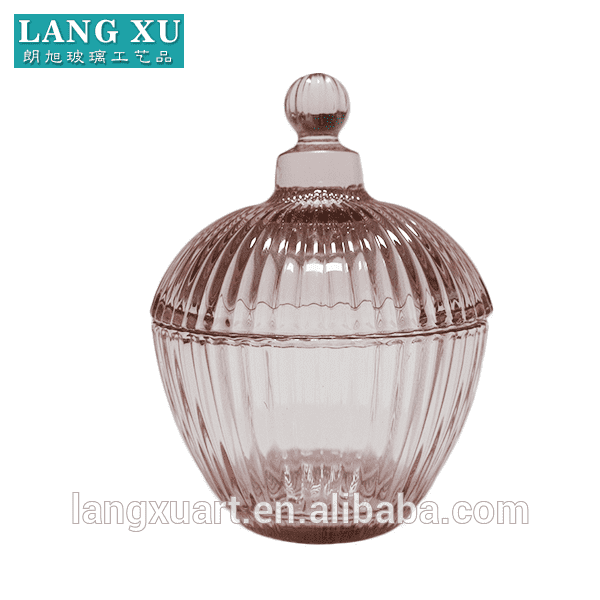 Black Matte Candle Jar Factory - LXHY-T070 Luxury pink colored streaky glass Jewellery candy jar with glass lid – Langxu