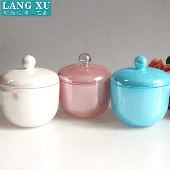 LXWX-T214 home storage fancy different colors glass candy jar crystal glass jar with glass lid