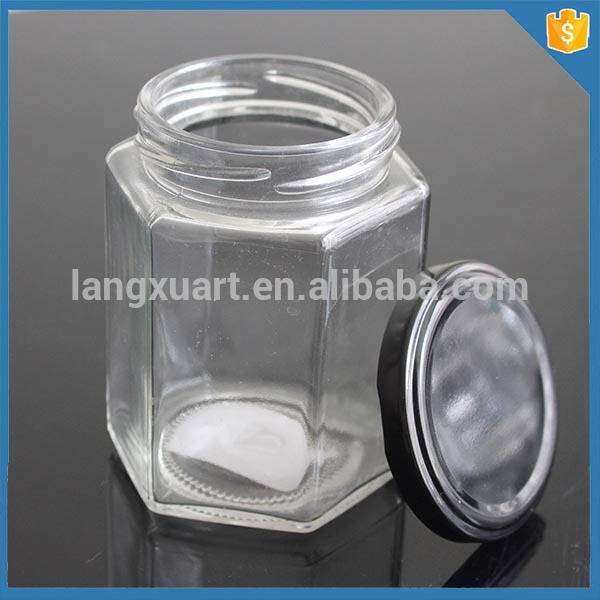china wholesale Empty Glass Candle Jar With Metal Lid Factories - custom made food grade hexagon shape clear glass honey glass jar – Langxu