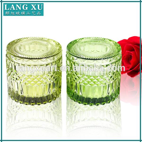 Empty Glass Candle Jar With Lid Suppliers - Vintage green colored candle jars glass wax container – Langxu