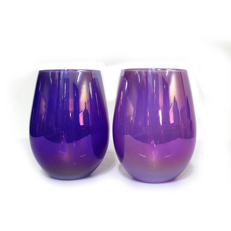 2018 480ml amazing  luxury  large tall oval  pearlized surface purple colored glass candle holder XTD001