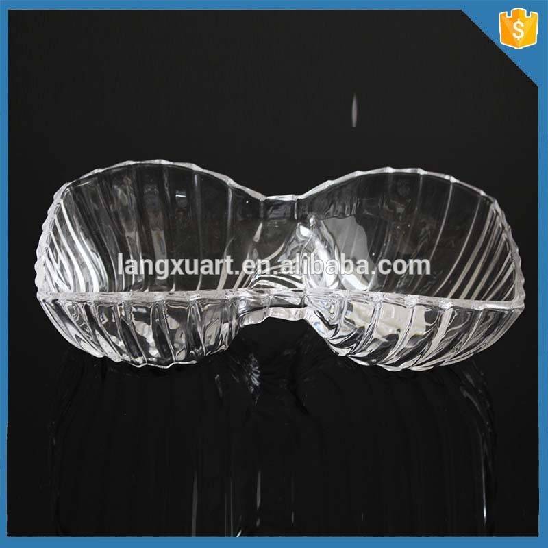 Wholesale Discount Glass Champagne Flutes - 2 Section Divided Appetizer Tray serving platter glass candy dish high quality – Langxu