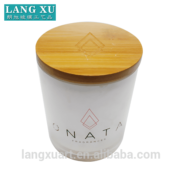 9x10cm wholesale white glass candle jar with wood lid FAJ8810