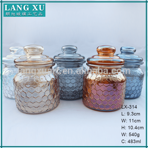 Langxu hobnail emboss ribbed glass custom candle jar LX-314