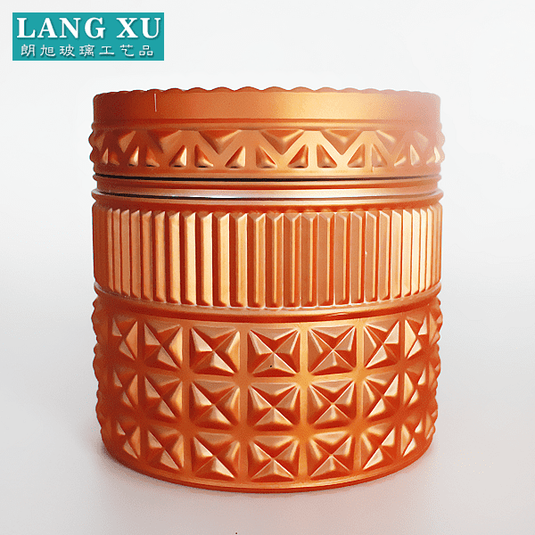 china wholesale 16oz Glass Candle Jar With Lid pricelist - luxury matte metallic gold painting vintage embossed glass candy box – Langxu