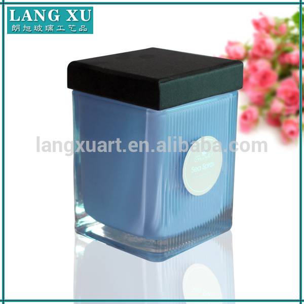 china wholesale Frosted Glass Candle Jar With Lid - Square shape votive glass candle jars with lids – Langxu
