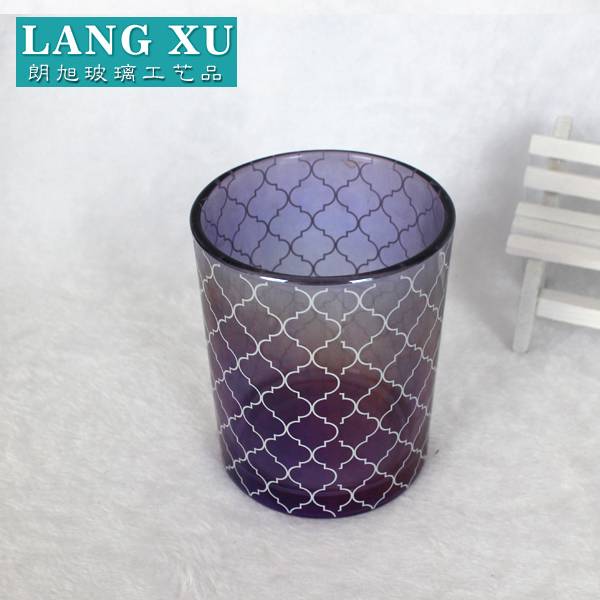 2018 220ml  purple ion plating luxury cylinder candle holder with white classic pattern