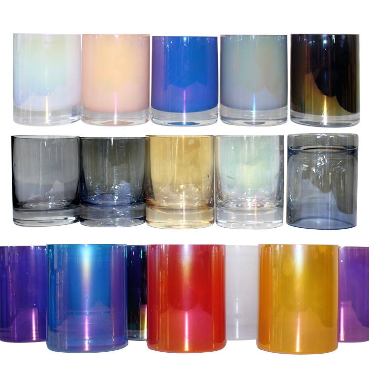 china wholesale Amber Glass Candle Jar Suppliers - FJQX-83105 shinny peal rainbow blue colorful 11oz 12oz  glass candle jars for candle making – Langxu