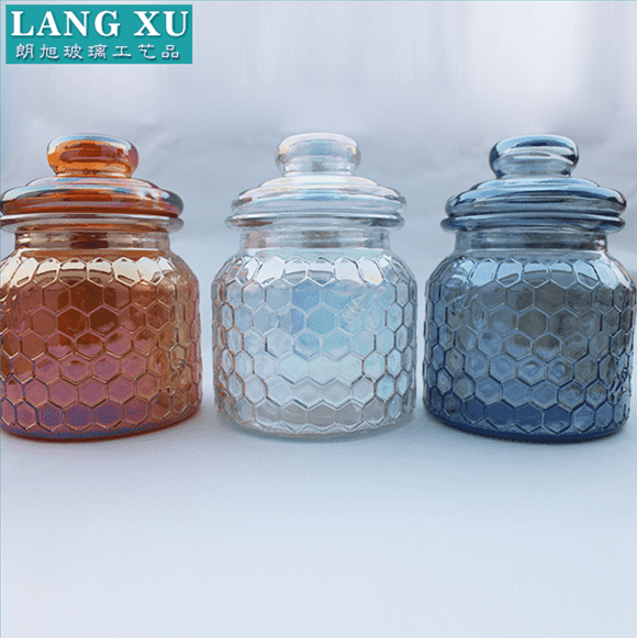 china wholesale Luxury Candle Holders - LX-314 2017 unique new style plating color glass candy jars with glass mushroom lid – Langxu