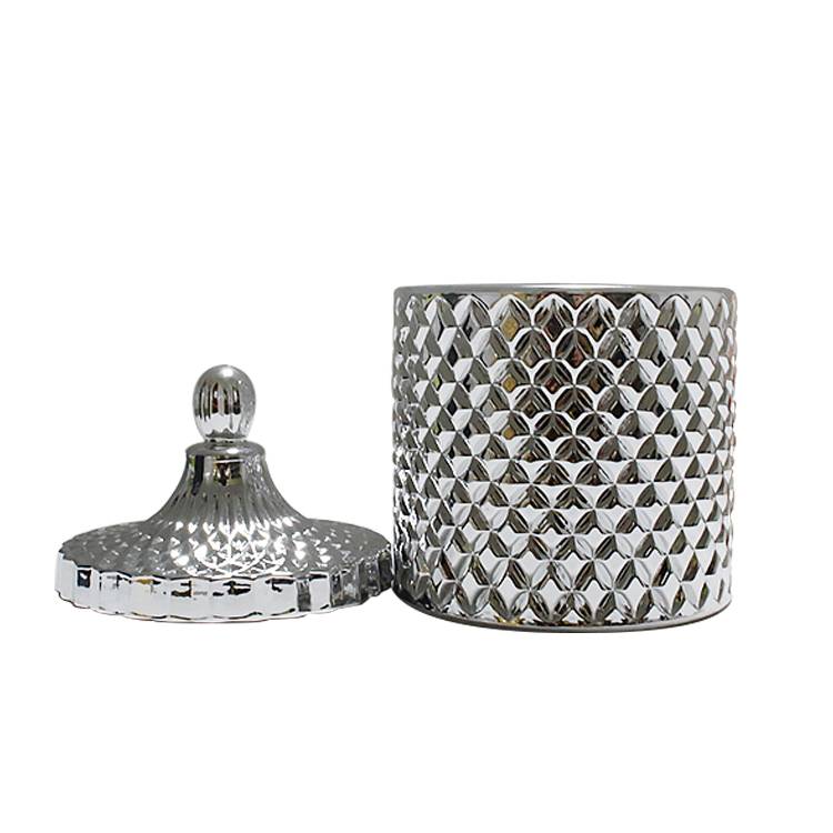 9.5*13.5cm  diamond cut fancy empty silver/gold china glass jars with lids