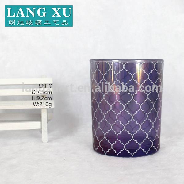 china wholesale Candle Holder Custom Factory - FYB7592 metallic rainbow color changing purple cylinder 5oz 7oz candle glass jars factory bulk wholesaler – Langxu