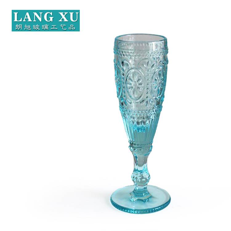 china wholesale Double Wall Wine Glass pricelist - 2016 light blue glass colorful embossed  champagne flute glass – Langxu