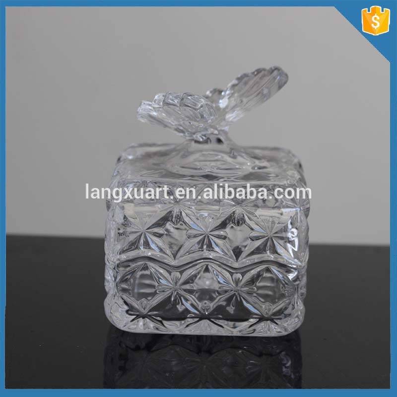 china wholesale Candle Jars Glass pricelist - Multipurpose Antique butterfly Glass Candy Jar with Lids / Decorative Nut Bowl – Langxu