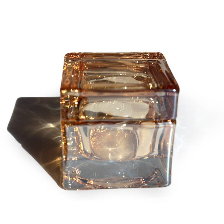 LX mini small peal color square cube glass tealight candle holder