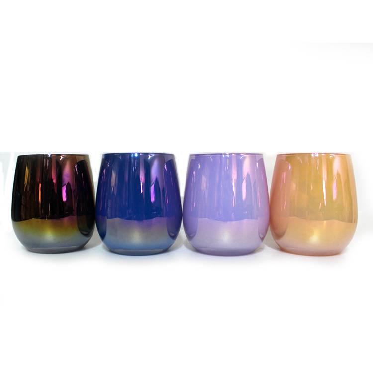 china wholesale Colored Wine Glasses Suppliers - LXHY02 6.9×8.5cm 300ml electroplated  luxury candle glass jar – Langxu