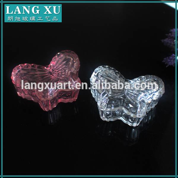 china wholesale Empty Glass Candle Jar With Metal Lid Factories - spraying glass butterfly shaped glass jar with lid – Langxu