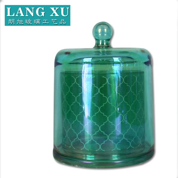 china wholesale White Glass Candle Holder pricelist - fancy green colored iron plated cloche shaped storage glass candle holder jar – Langxu