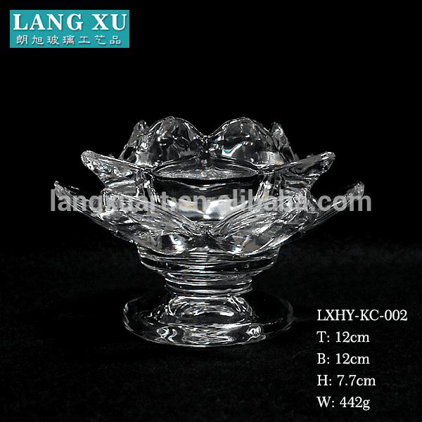 LXHY-KC-002 crystal clear lotus flower glass tealight candle holder with base