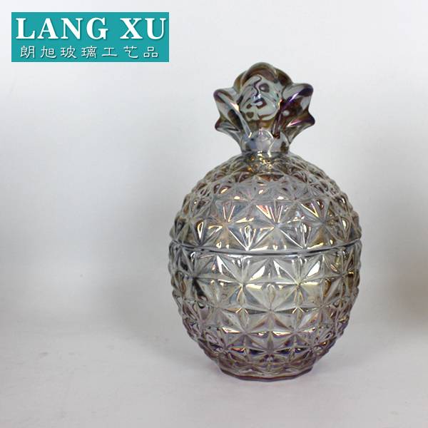 china wholesale Black Candle Glass Jar - LX-T088 decorative unique bling rainbow color pineapple candle jar – Langxu