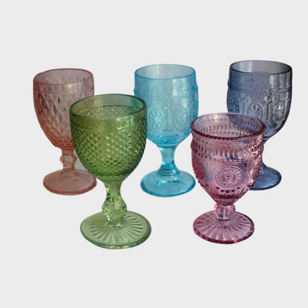 china wholesale Glass Crafts Factory - wholesale pressed glass water blue pink green color medieval wine goblets – Langxu