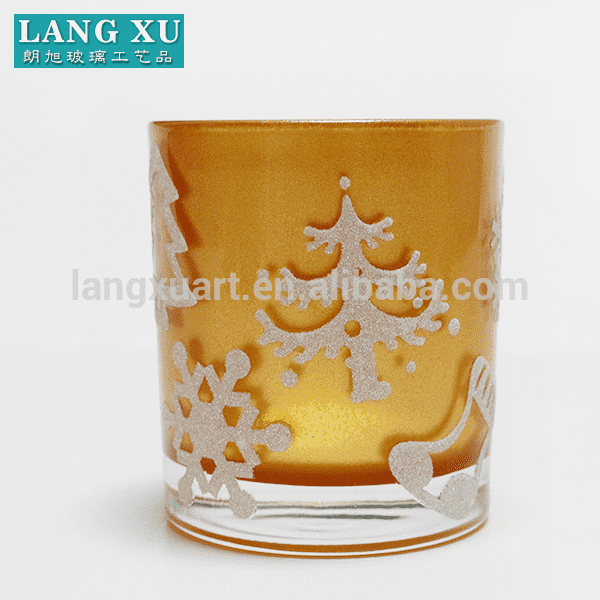 FJ016 size 8X9cm christmas decoration gold color cylinder glass jar candle holder FAJ262