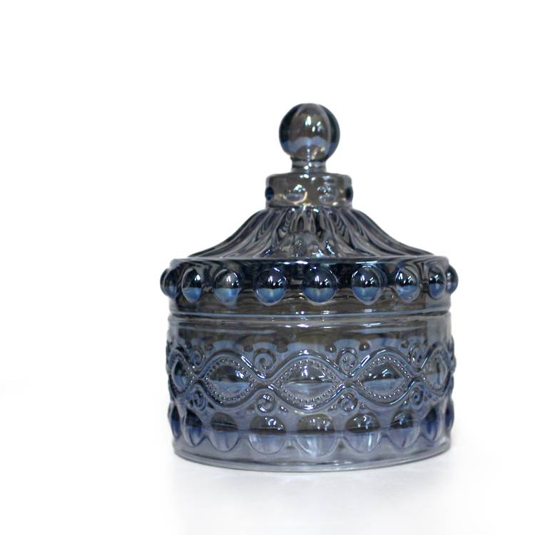 exquisite luxury wedding decorative pyramid shaped vintage blue pearlized glass candle holder candle container jar